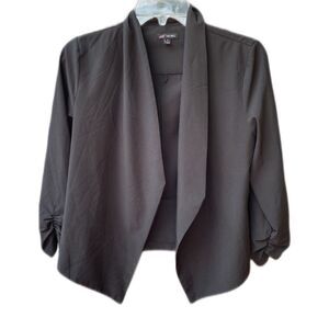 Vintage Open front cropped ruched 3/4 length sleeves size med lightweight black